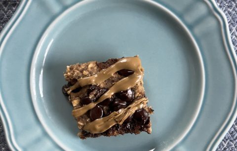 gluten free dairy free baked oatmeal with chocolate chips on a plate